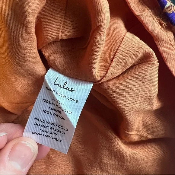 Lulus Dress Size Medium Purple Orange Floral Cutout Tie Front Balloon Sleeve - Picture 8 of 13